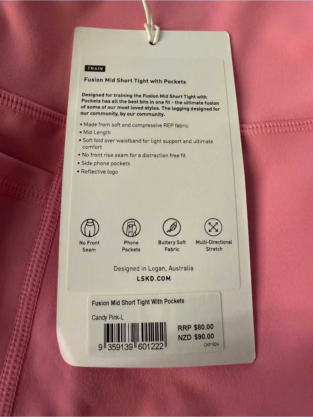 LSKD Fusion Mid Short Tight with Pockets — Candy Pink - Picture 6 of 8